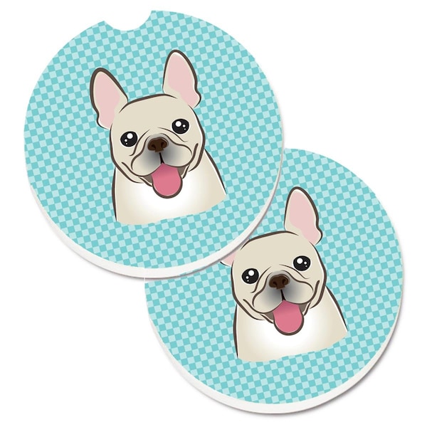 Carolines Treasures Checkerboard Blue French Bulldog Cup Holder Car Coaster, PK2 BB1176CARC - main